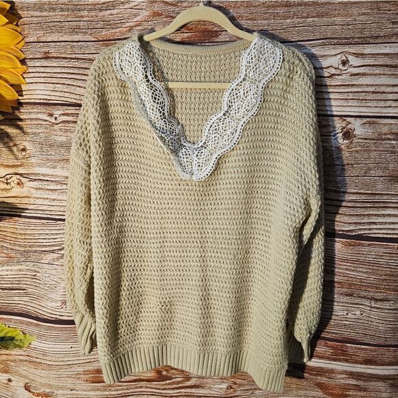 Unbranded long sleeve sweater top women's 1X tan/white pre-owned - Picture 1 of 5